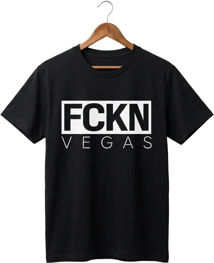 FCKN VEGAS box logo tee on a wooden hanger